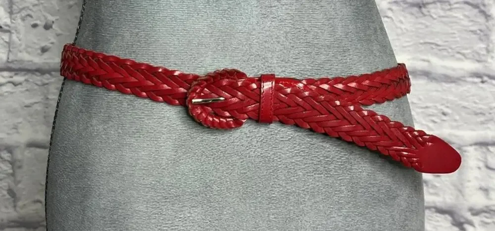 Vintage 90's Red Braided Leather Preppy Belt